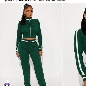 Fashion Nova Dark Green Track Pant Set
